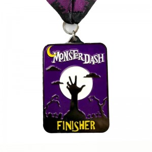 Metal Die Casting Matte Black Metal Huy chương Halloween Flip-Open Huy chương